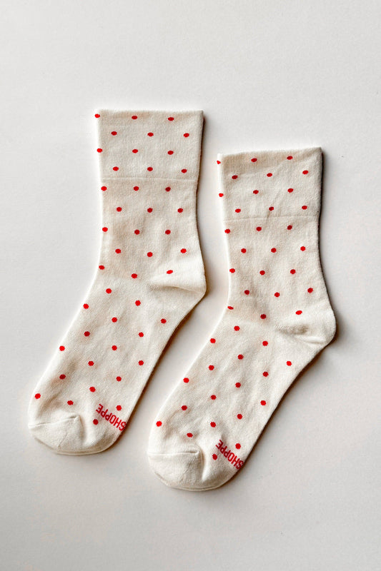 Patterned Sneaker Socks - Cream & Red