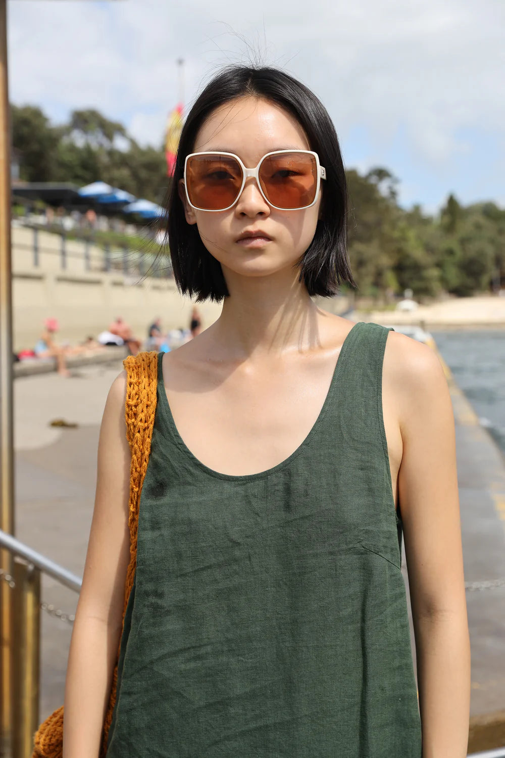 Basic Linen Shift Dress - Dark Forest