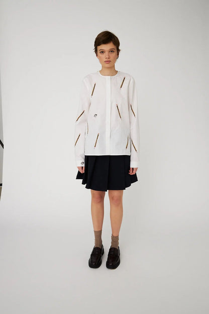Embroidered Cotton Bow Blouse