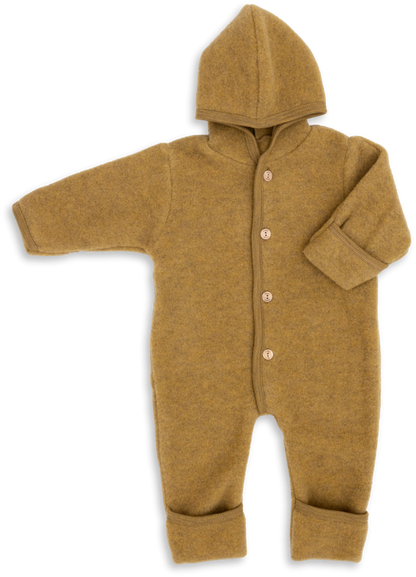 Engel Merino Fleece Button Front Snuggle Suit Hoodie - Saffron