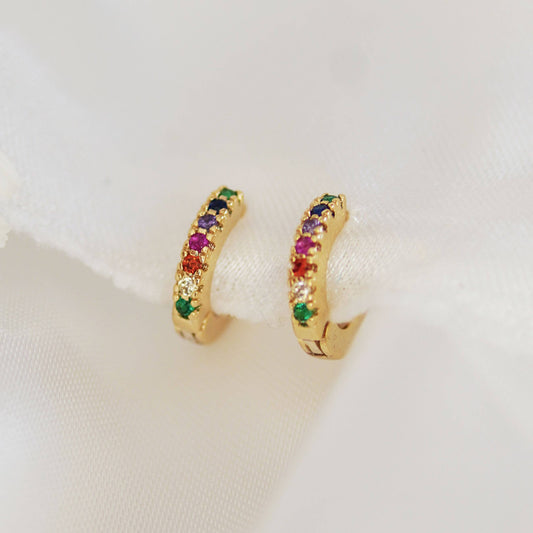 Rainbow Huggie Hoop Earrings: Gold