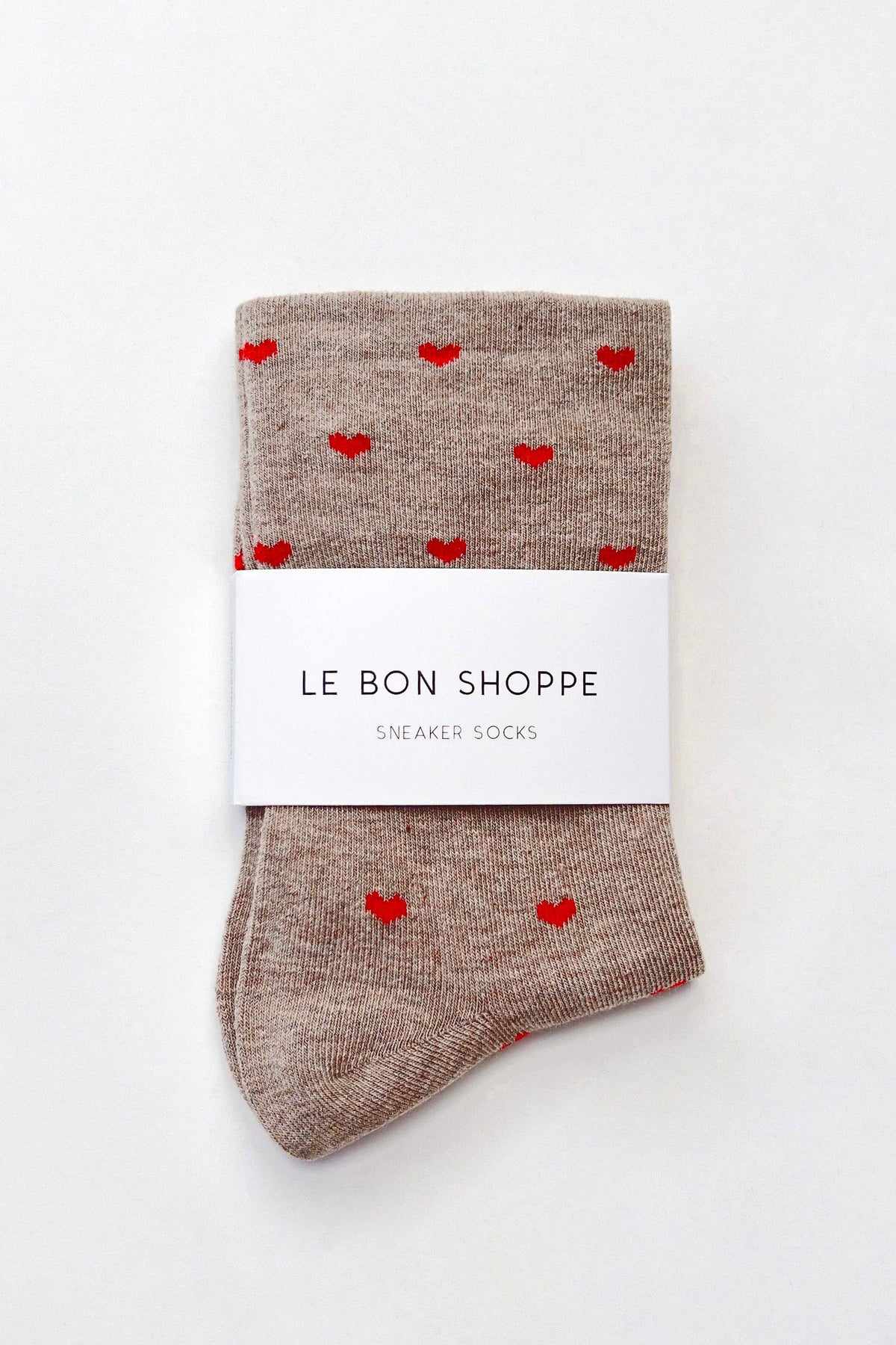 Heart Sneaker Socks - Latte/Red