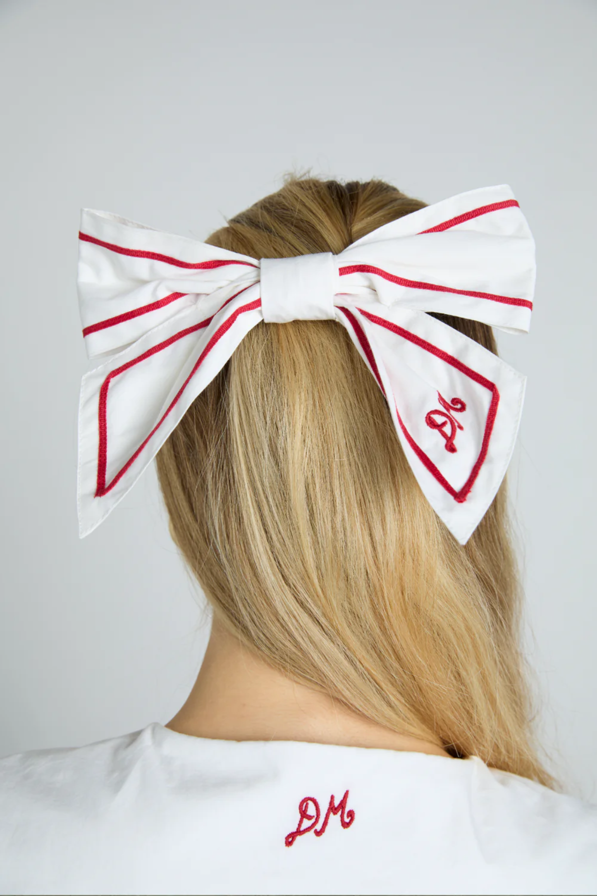 Sailor Bow Clip - White With Red Piping