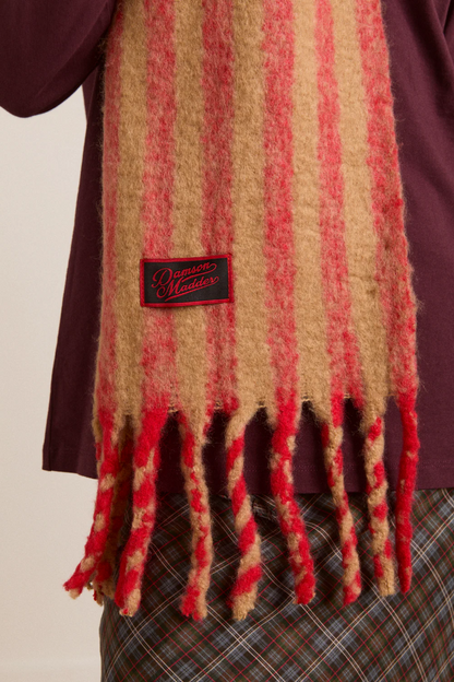 Brushed Oversized Scarf Red/ Tan Stripe