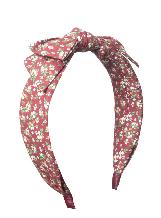 Floral Edie Bow - Alice Band Burgundy