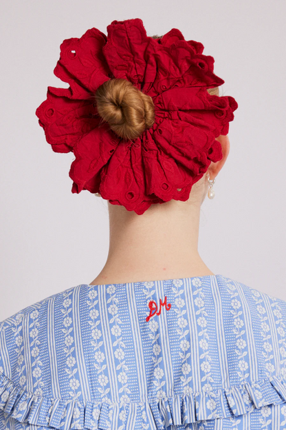 Embroidered Scrunchie - Red