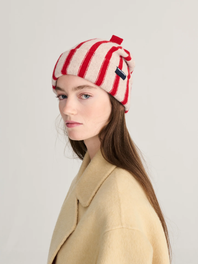 Merino Wool Red Striped Beanie