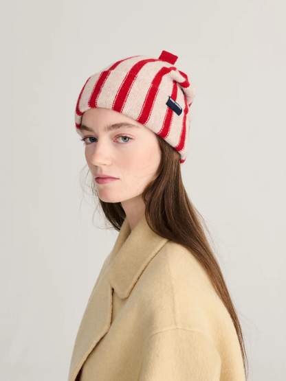 Merino Wool Red Striped Beanie