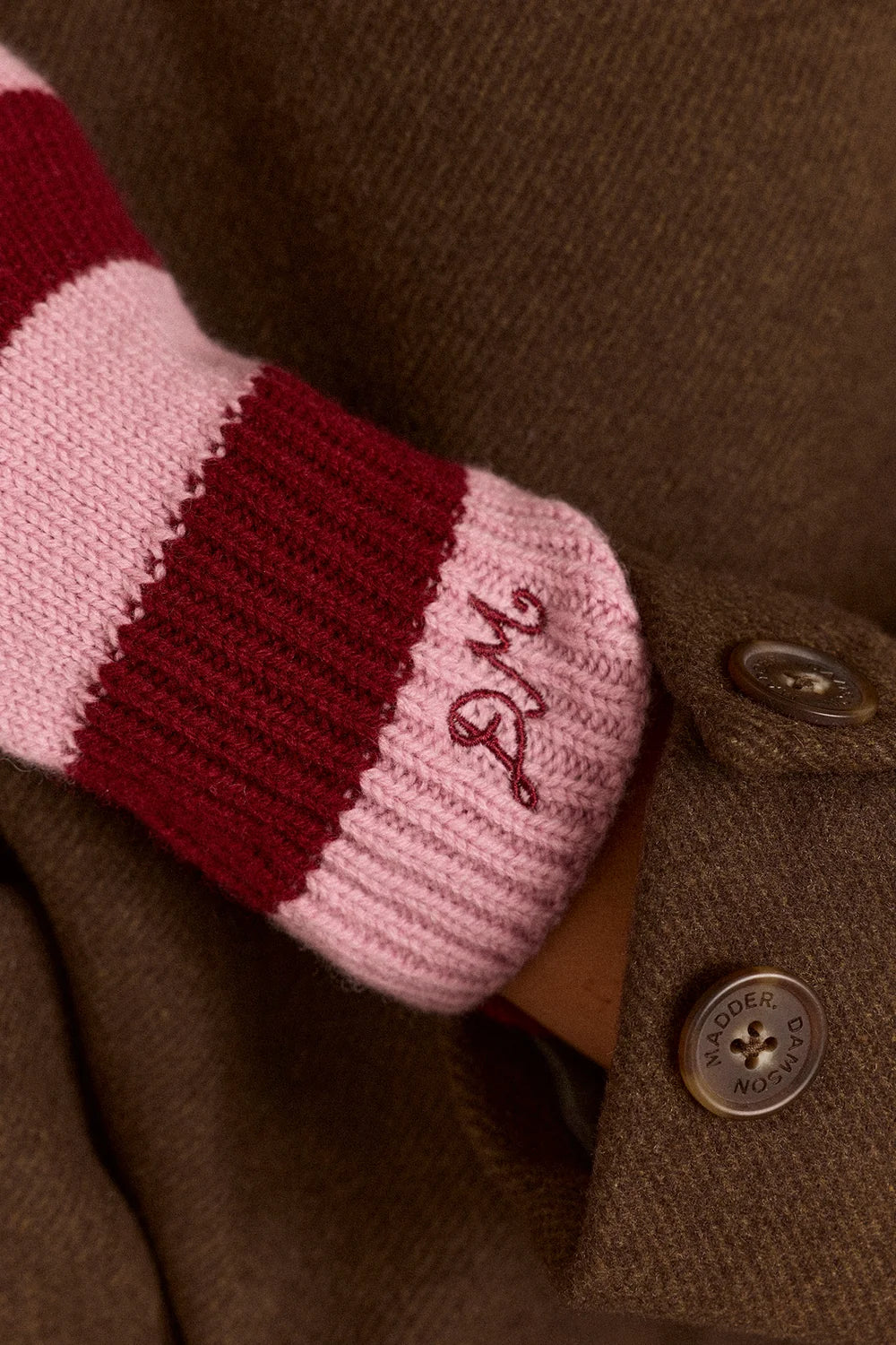 String Mittens - Pink & Red Stripe