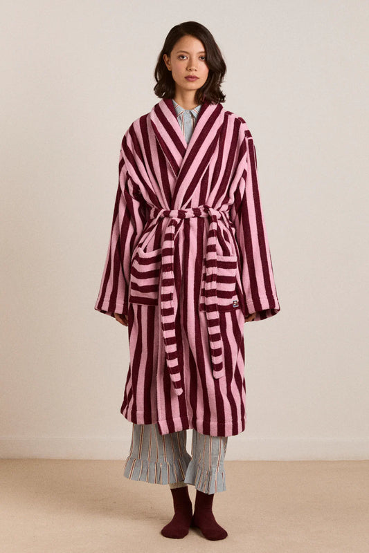 Towelling Robe: Burgundy Stripe