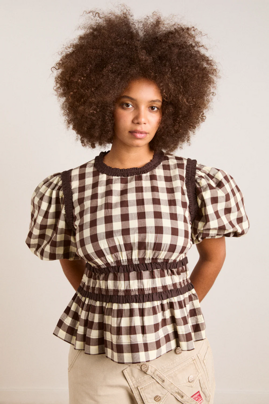 Everly Ruffle Blouse - Butter Gingham