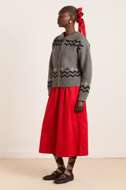 Cecily Collar Lambs Wool Cardigan - Bunny Intarsia