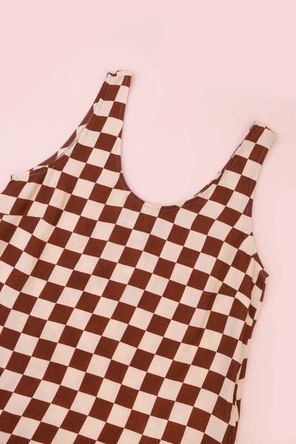 Printed Linen Slip Dress - Chestnut