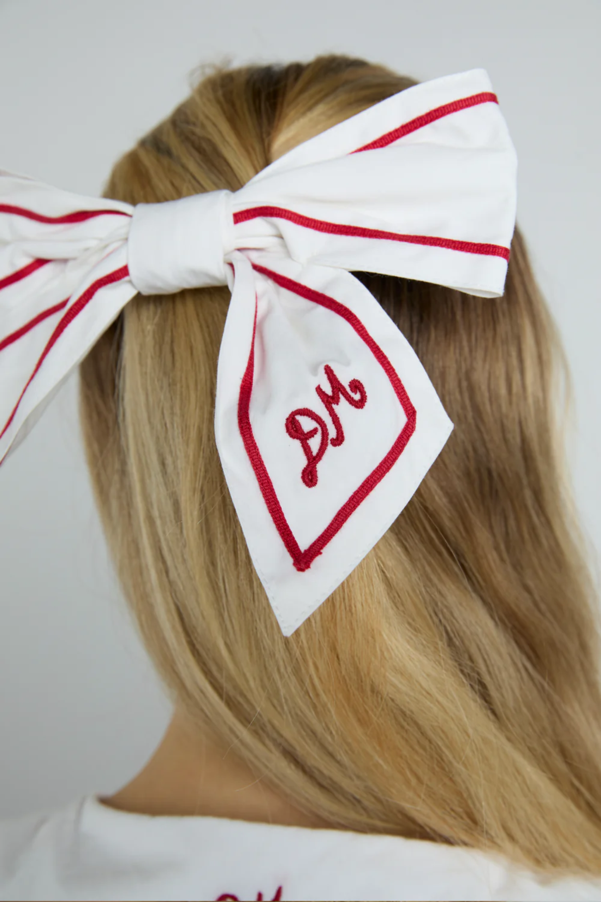 Sailor Bow Clip - White With Red Piping