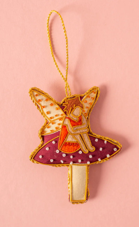 Fairy With Toadstool Christmas Decoration - Red