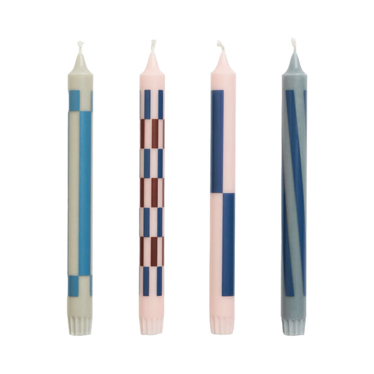 Pattern Candle Set Of 4- Light Pink & Blues