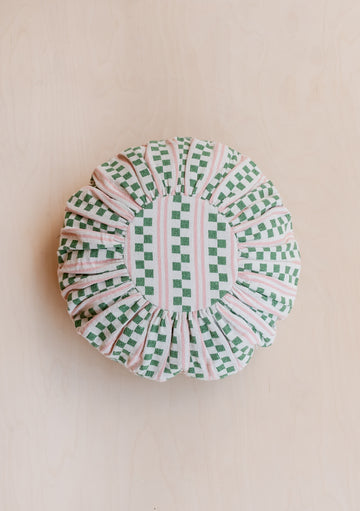 Round Cotton Cushion Cover - Green Stripe