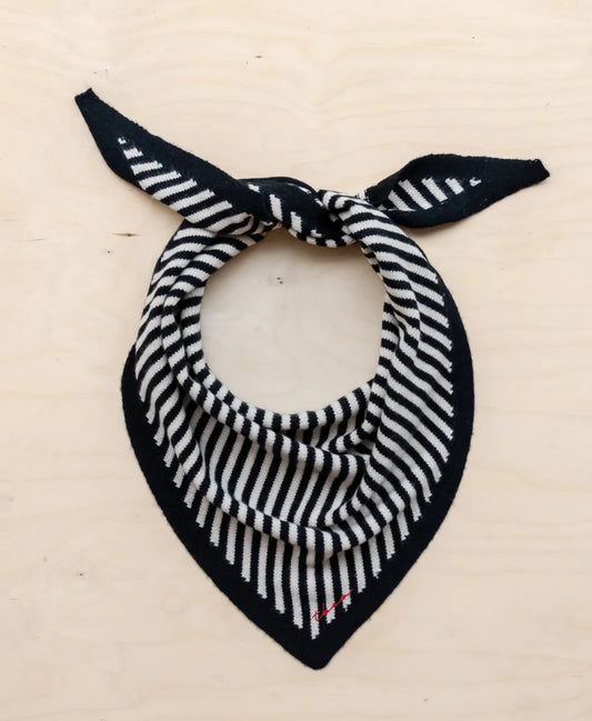 Merino Triangle Scarf In Black Stripe
