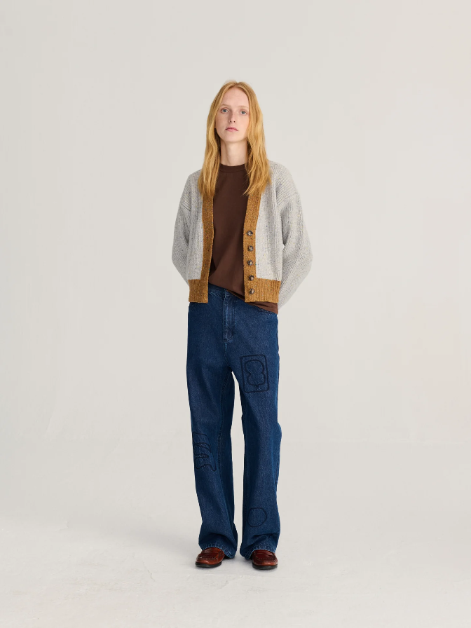 Colour Block V-Neck Wool Blend Cardigan