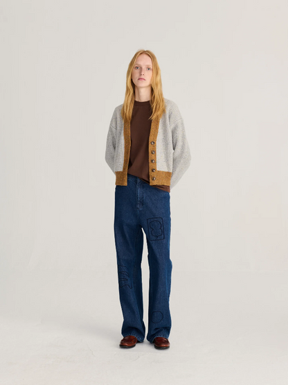 Colour Block V-Neck Wool Blend Cardigan