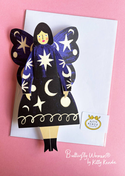 Butterfly Woman Sitting Greeting Card - Cosmic 