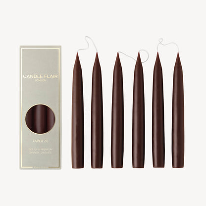Box of 6 Candles - Taper 20 - Espresso Brown