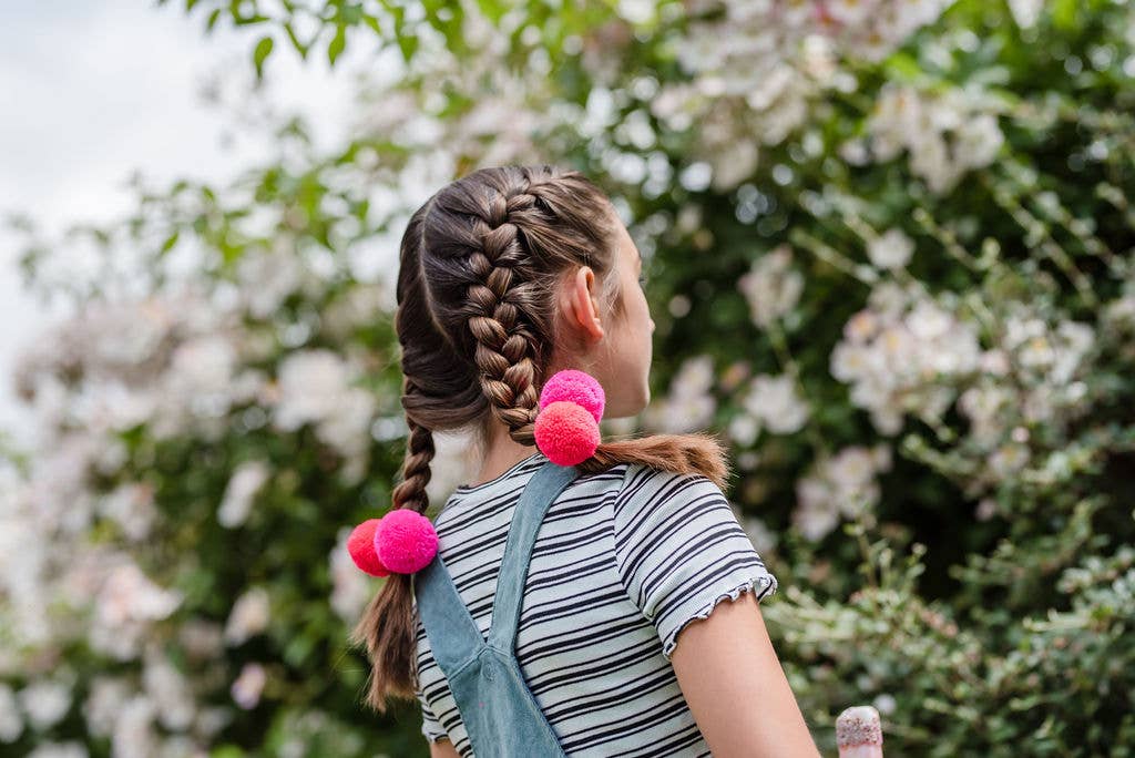 Pom Pom Hair Ties Neon Pink