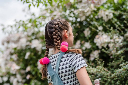 Pom Pom Hair Ties Neon Pink