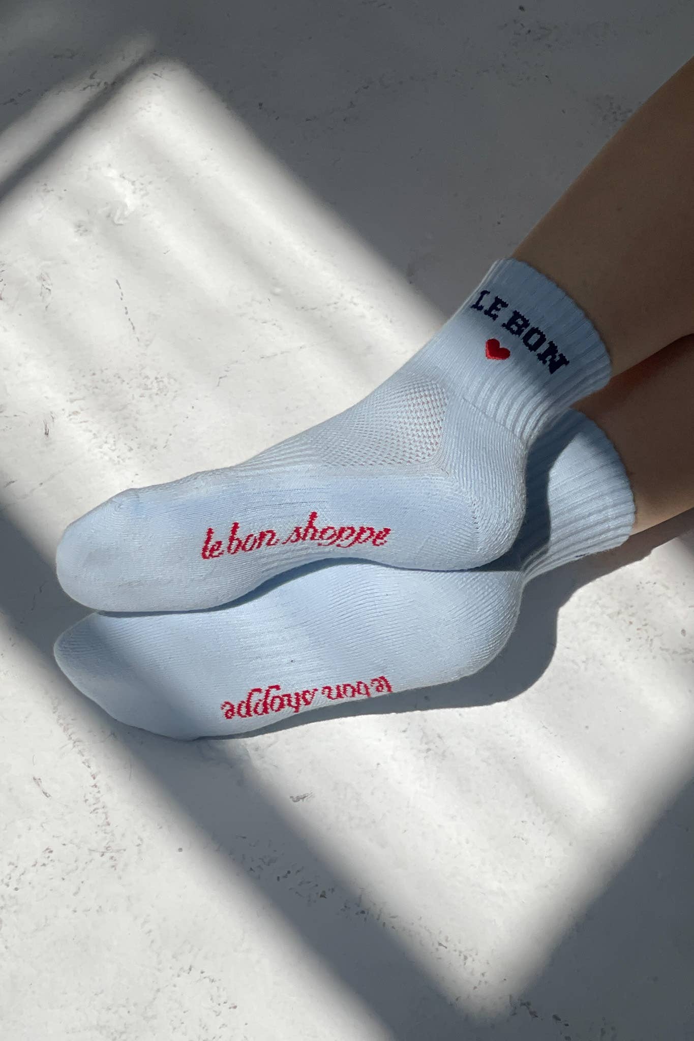 Embroidered Crew Socks - Sky Blue