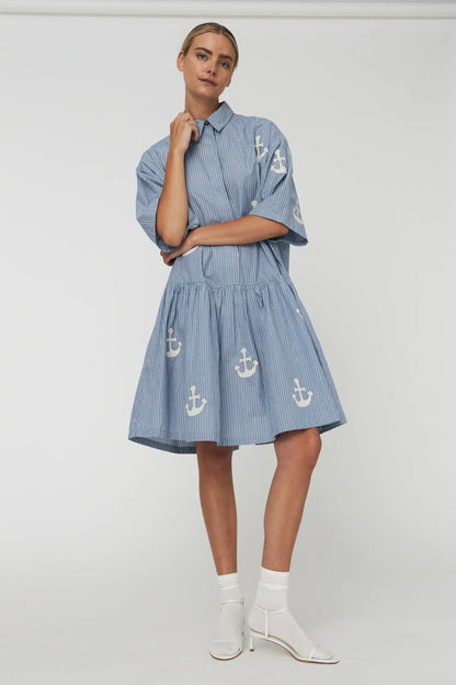 Oversized Dress With Embroidered Anchor