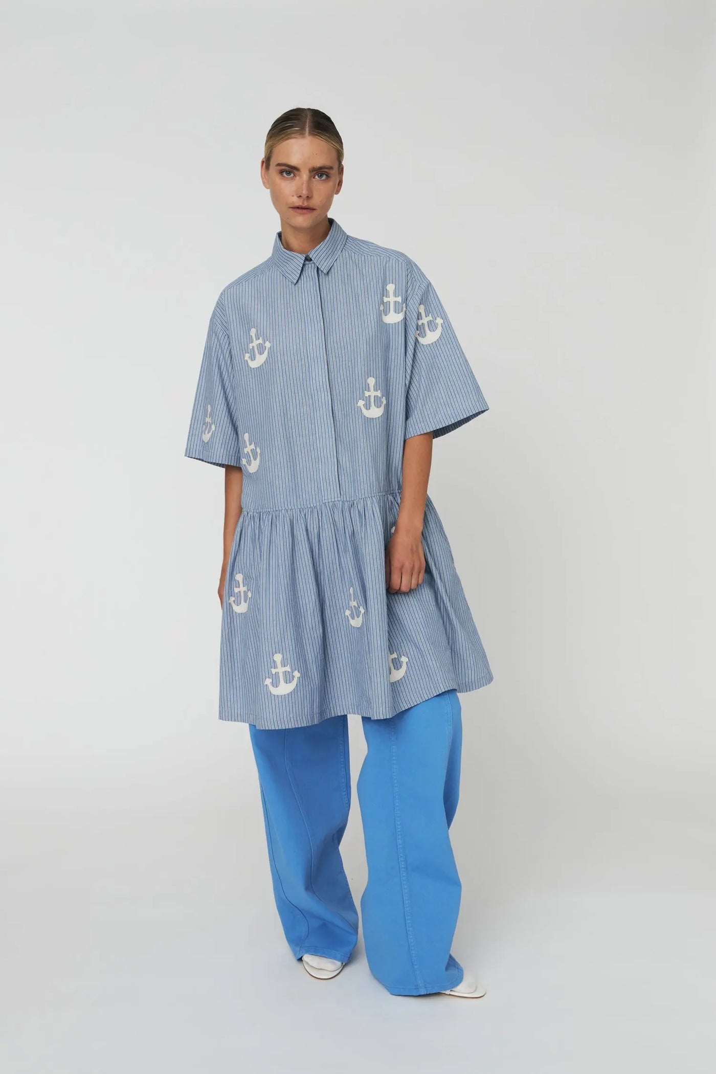 Oversized Dress With Embroidered Anchor