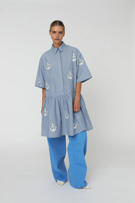 Oversized Dress With Embroidered Anchor
