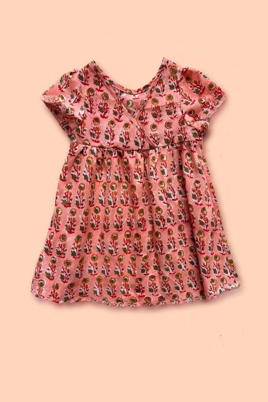 Block Print Dress - Pink Flowers