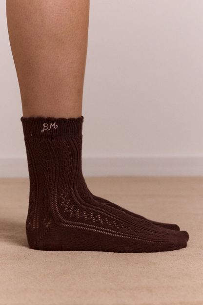 Calf Length 2 Pack Pointelle Socks- Pink & Choc
