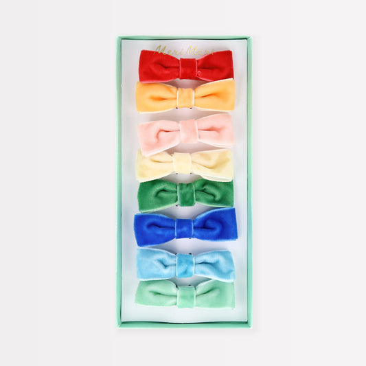 Rainbow Velvet Bow Clips