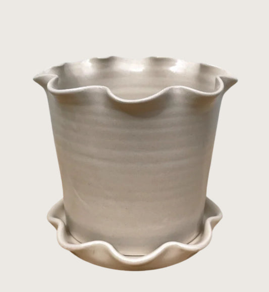 Frilly Plant Pot and Saucer - Stoneware