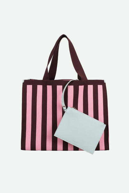 Shopper Bag - Bubblegum and Chocolate Stripes