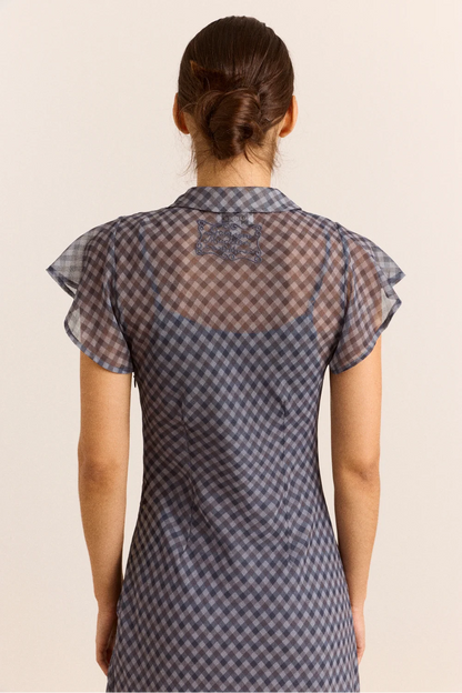 Hudson Midi Dress - Sheer Blue Grey Gingham