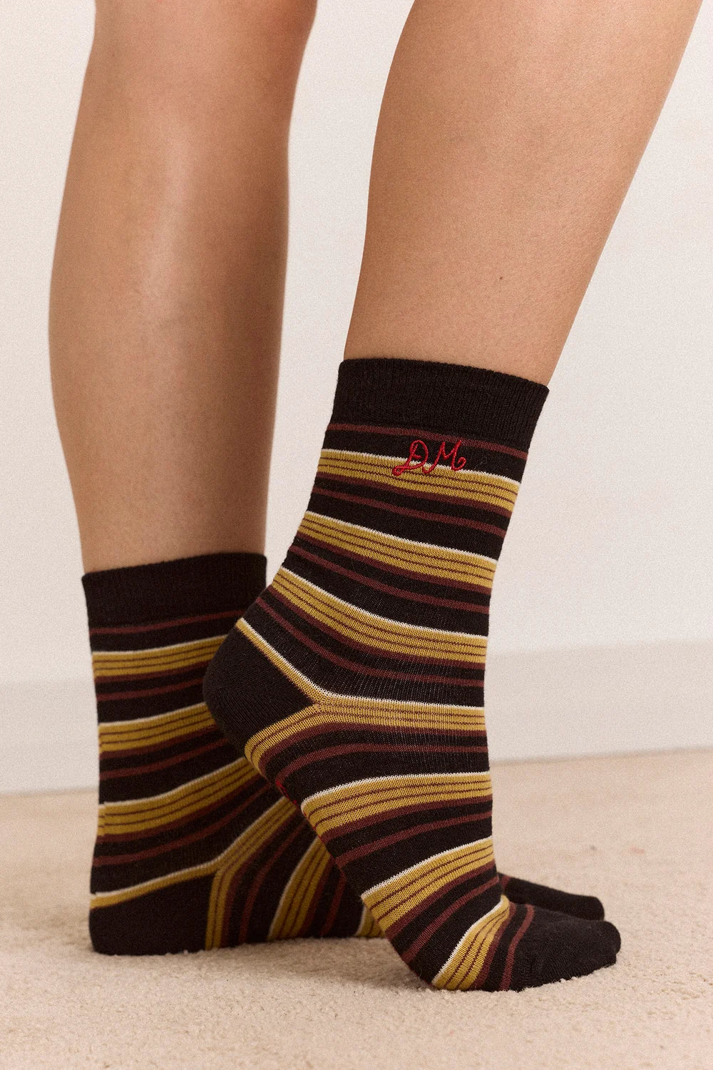 Calf Length Socks- Chestnut Stripe