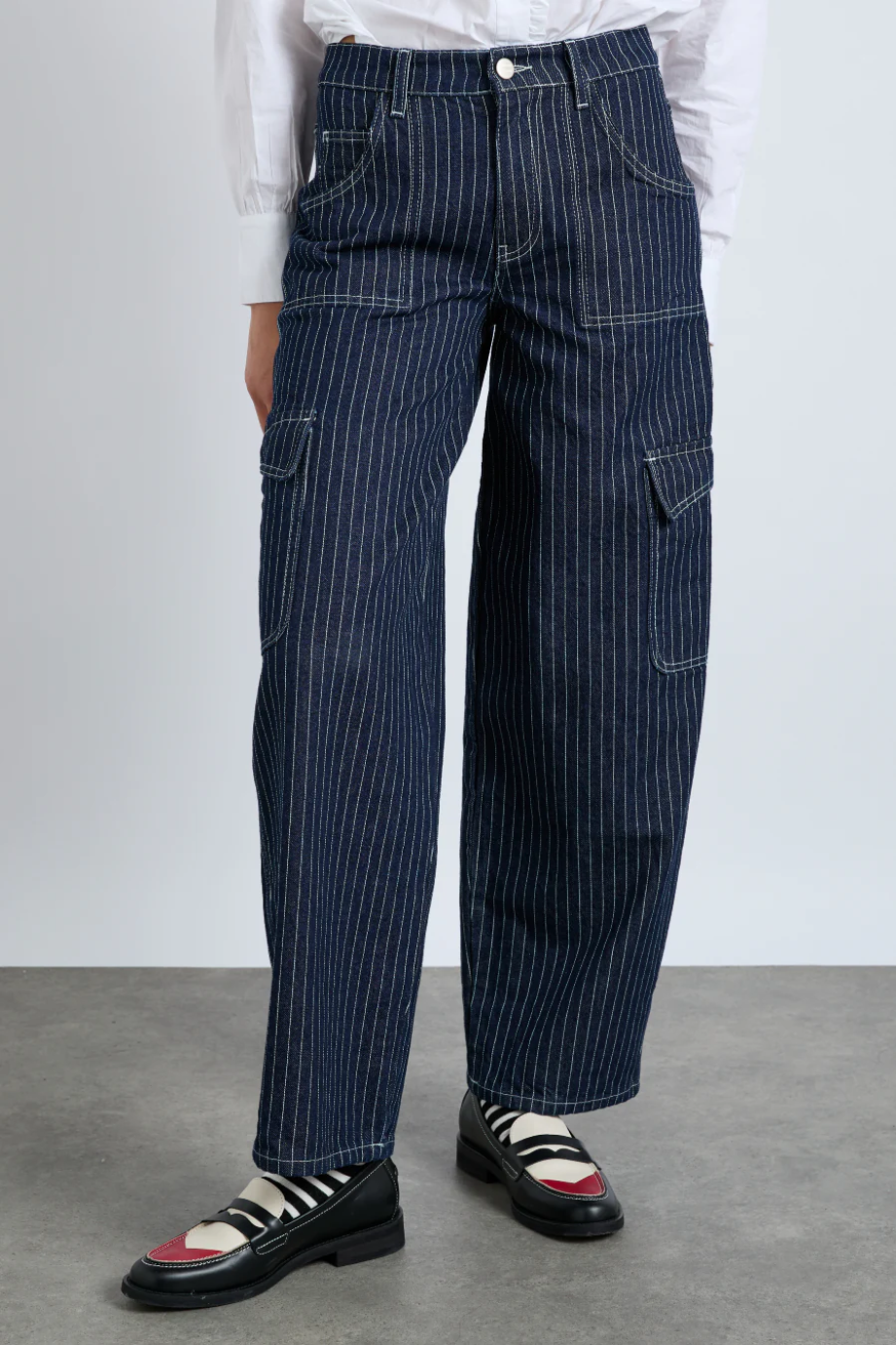 Cargo Jeans - Navy Pinstripe