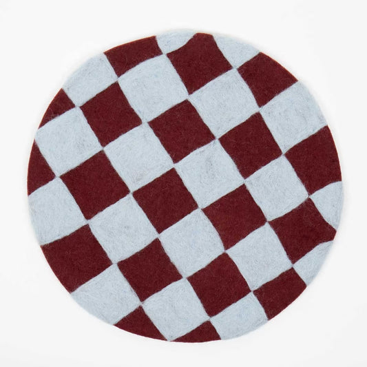 Felt Chess Seat Pad - Light Blue/Plum