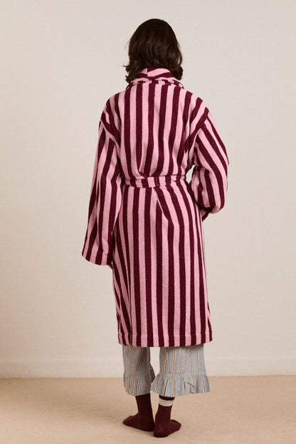 Towelling Robe: Burgundy Stripe