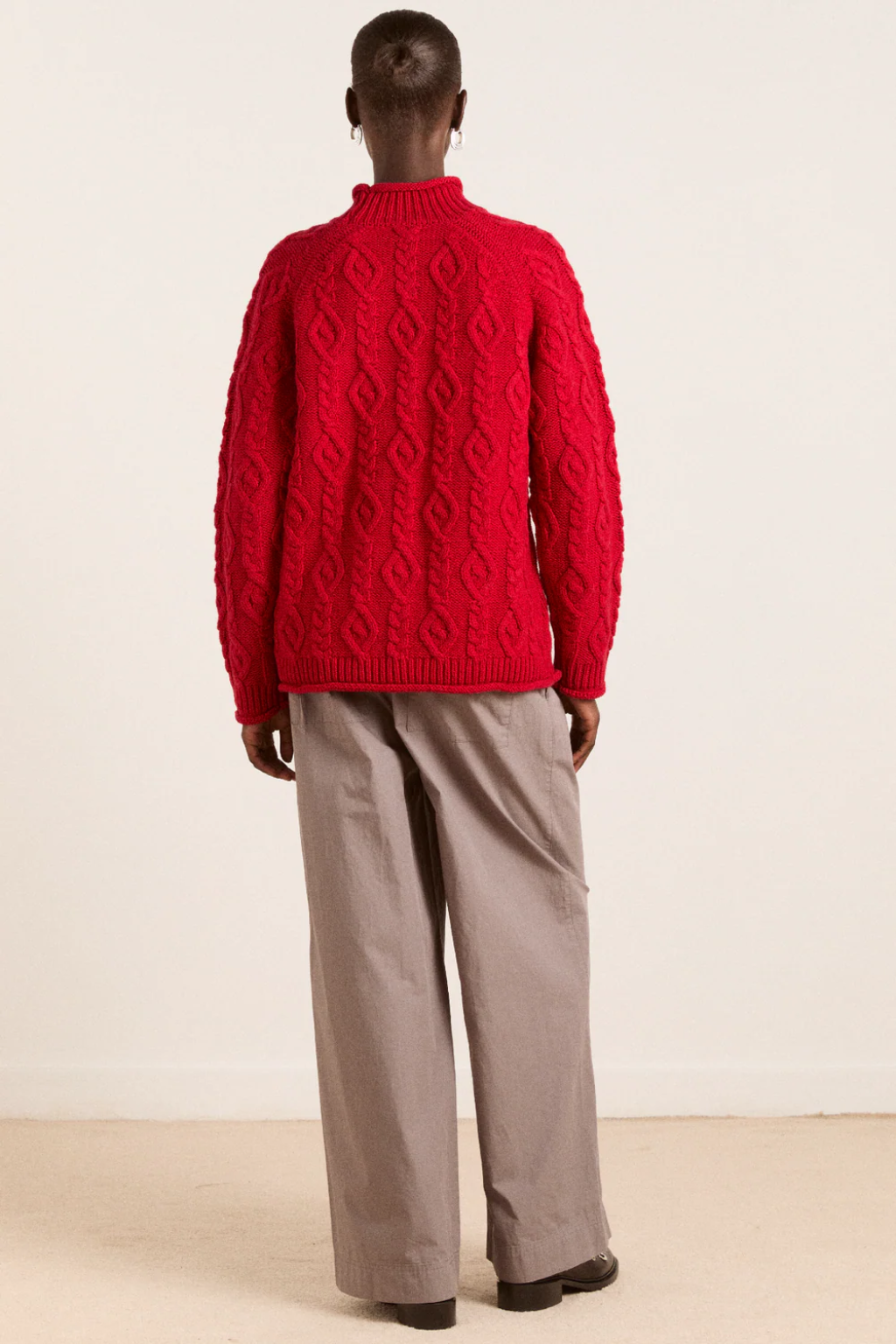 Ffion Cable Stitch Wool Jumper - Red