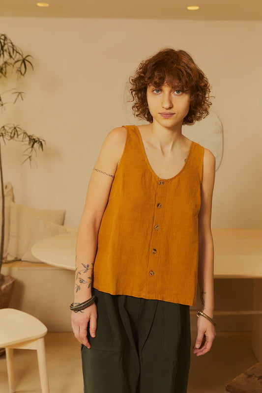 Basic Button Front Top - Turmeric