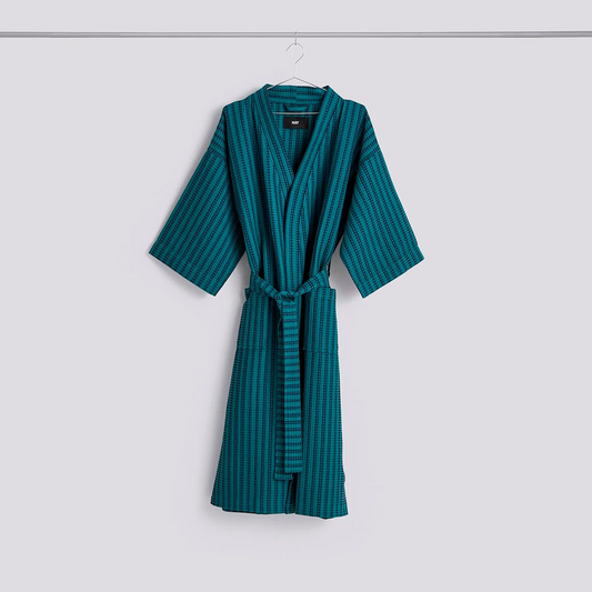 Waffle Bathrobe - Stripe Petrol Blue