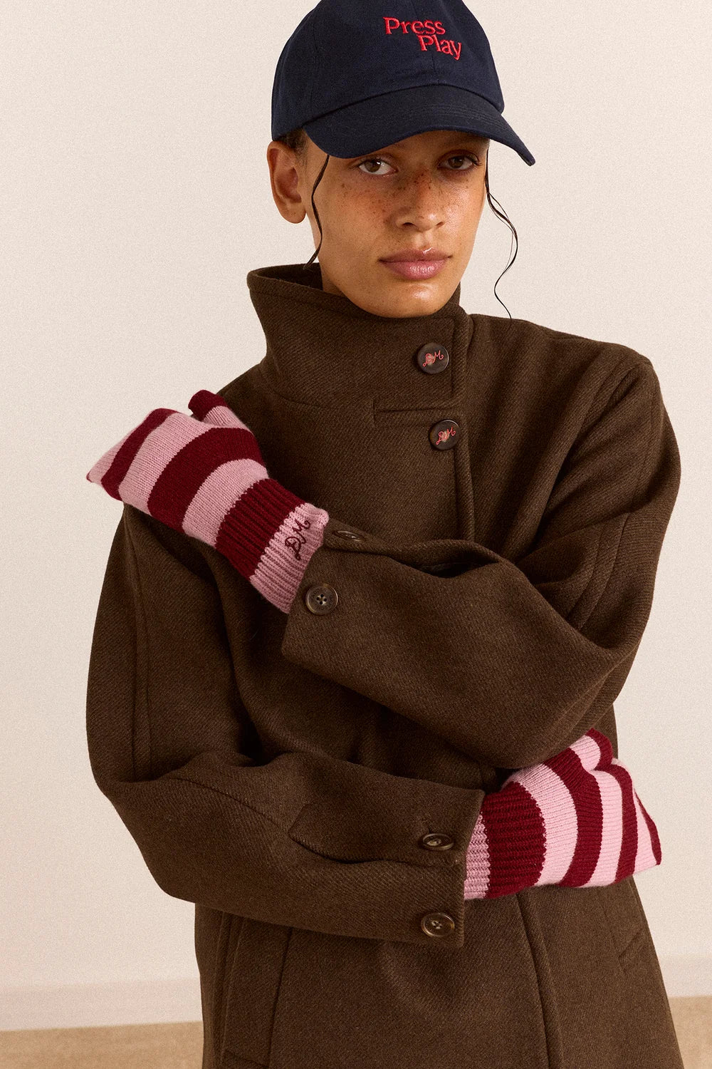 String Mittens - Pink & Red Stripe