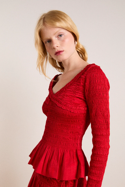 Suri Shirred Blouse - Red