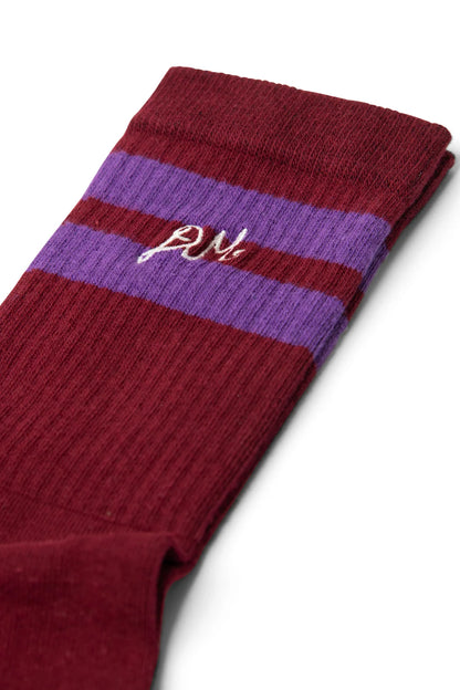 Sporty Calf Socks - Plum / Burgundy Stripe