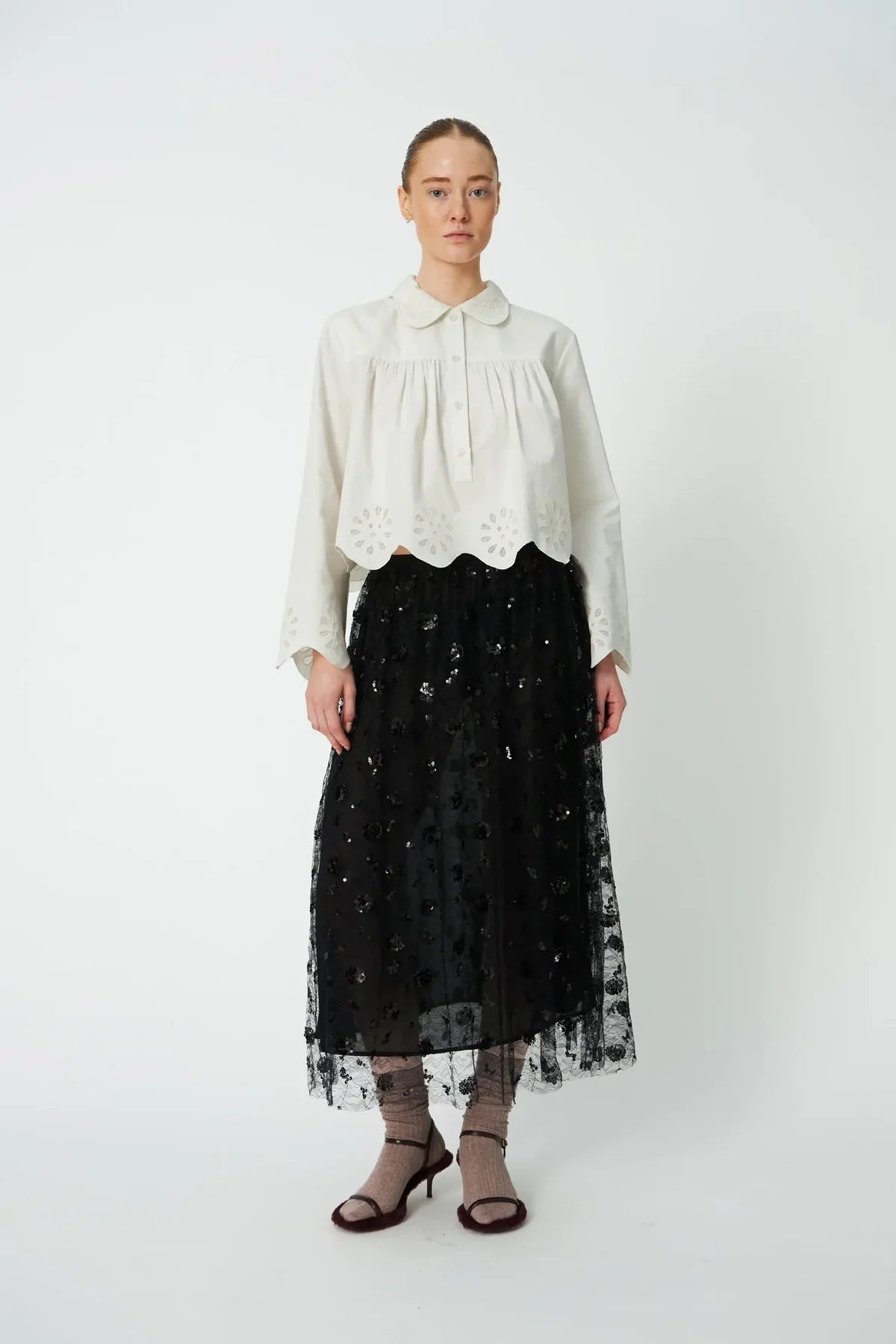 Sequin Mesh Skirt - Black