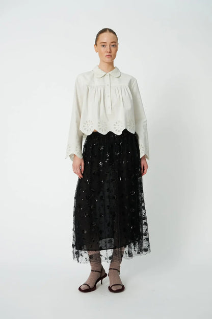 Sequin Mesh Skirt - Black